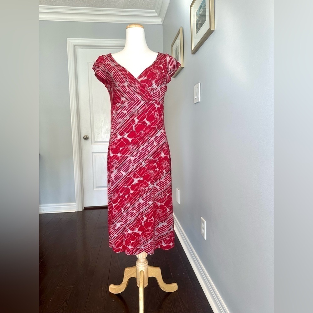 JACOB Empire Waist Faux Wrap Split Cap Sleeves Sheath Dress